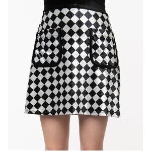 Smak Parlour Checkerboard Velvet Mini Skirt Mod 60s Retro Pockets M